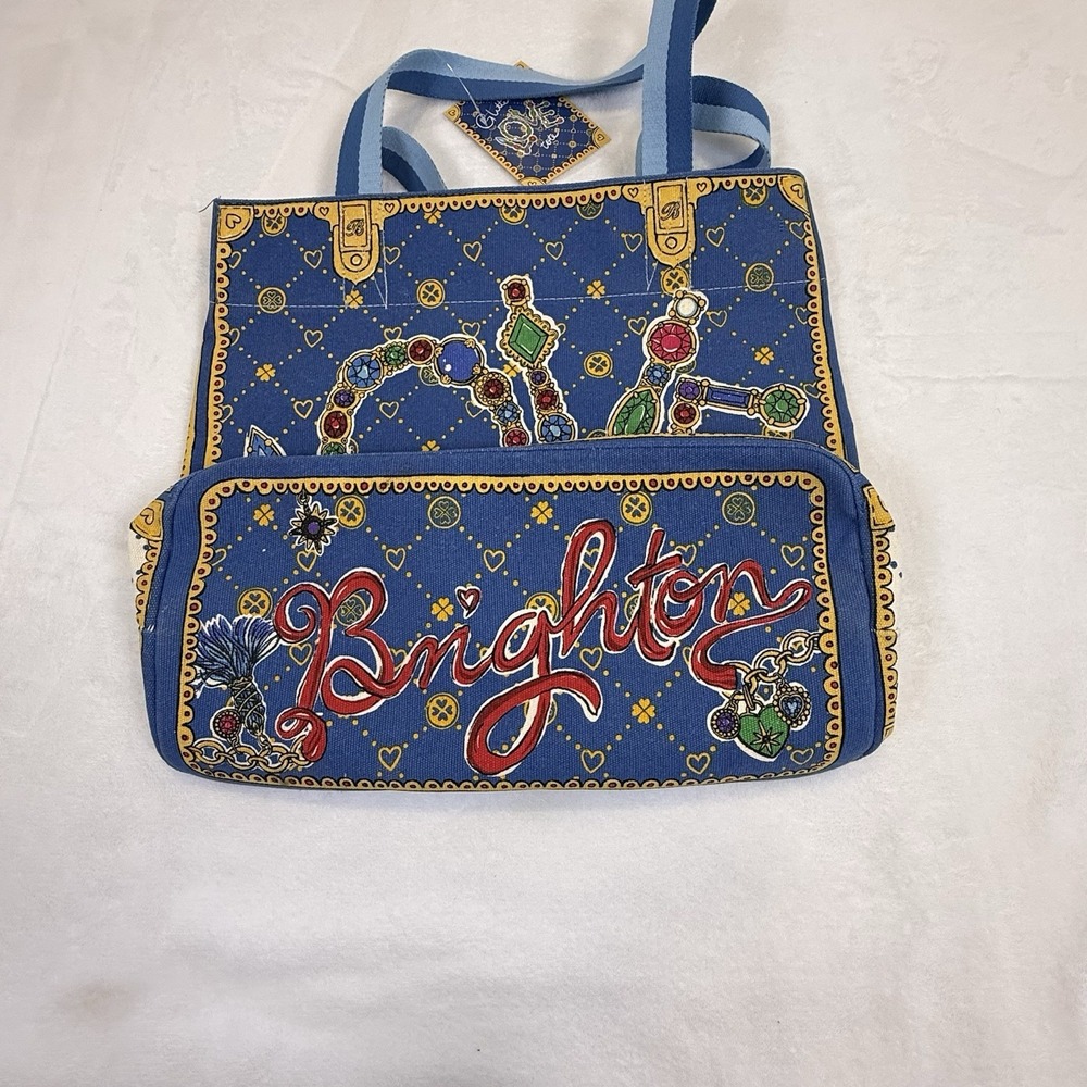 Brighton Canvas Tote Bag Hearts Butterfly Blue Large Beach Shopper Purse - Picture 2 of 5